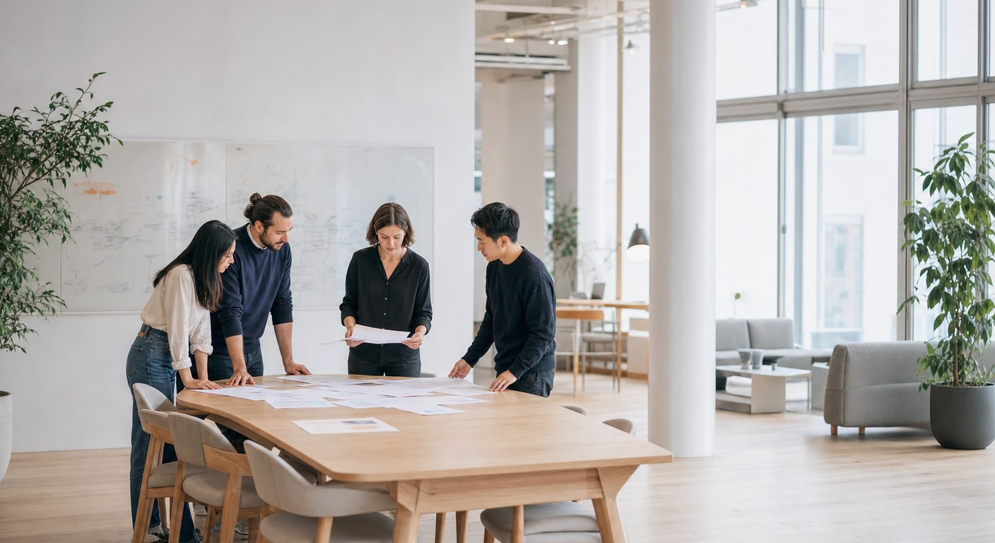 A founding team comparing options around a table