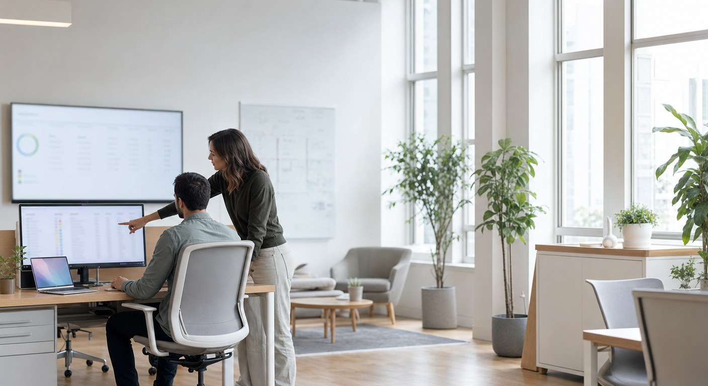 An in-house talent team working a candidate pipeline together at a shared desk