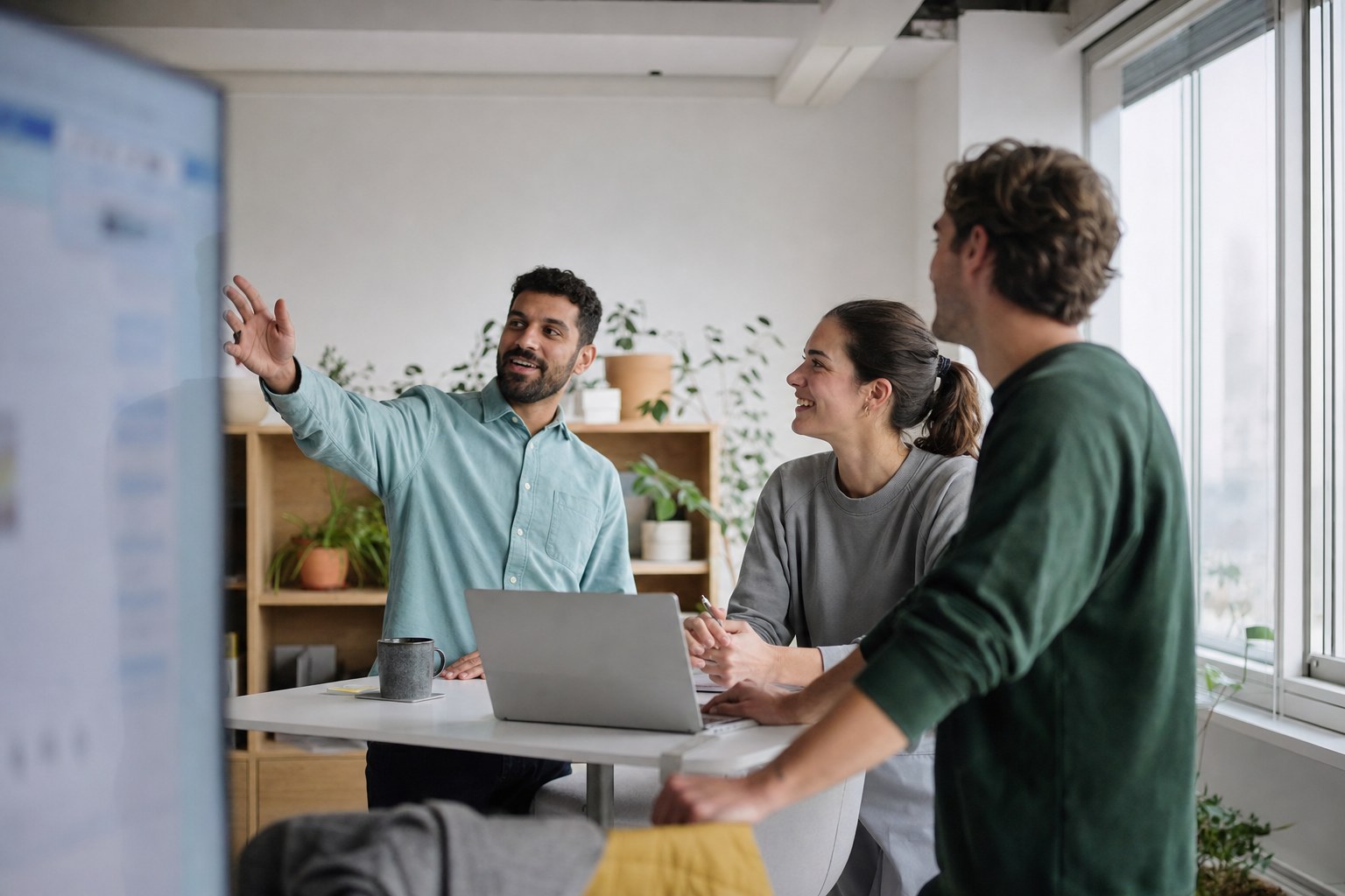 Colleagues collaborating in a healthtech startup office
