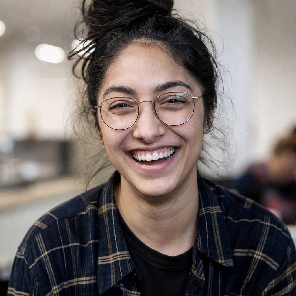 Laughing engineer with glasses