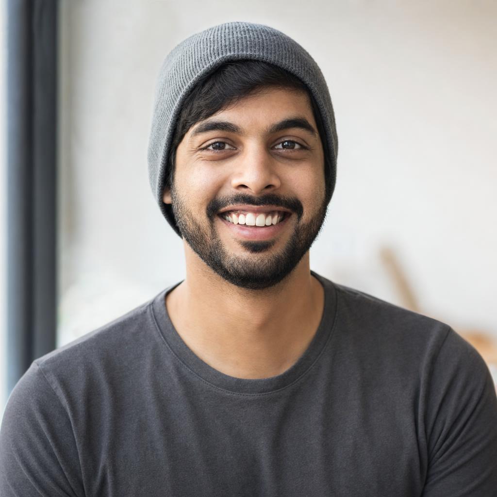 Smiling professional in a beanie
