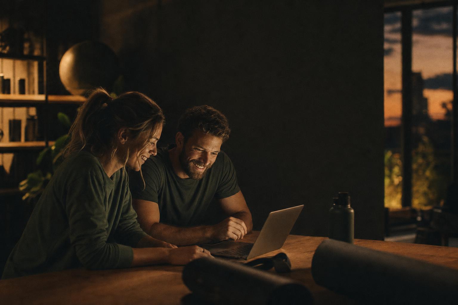 Colleagues collaborating in a fitness brand office