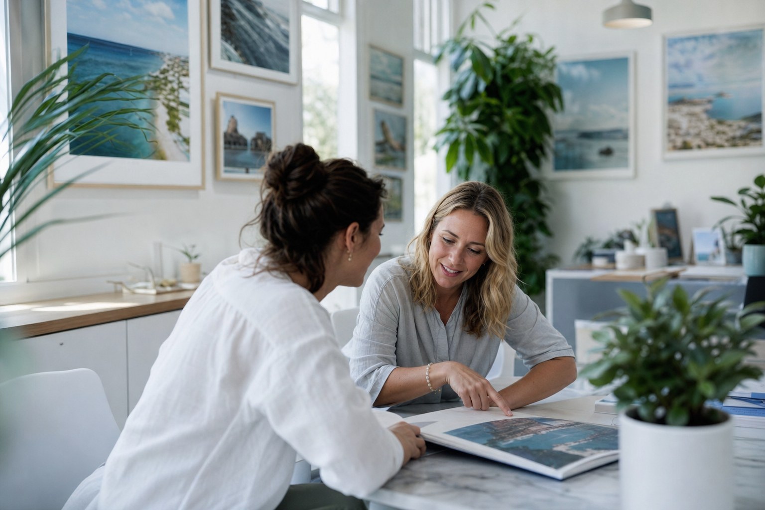 Colleagues collaborating in a boutique travel agency